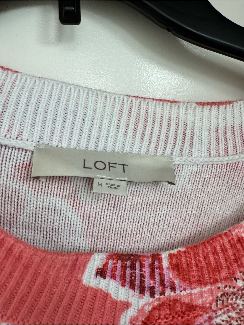 LOFT Coral Pink Floral Crewneck Sweater
